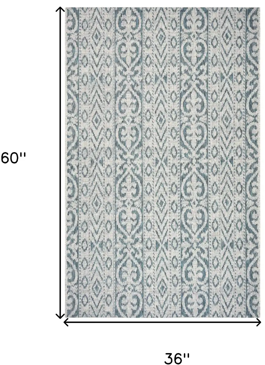 Blue Damask Indoor Outdoor Area Rug Photo 6