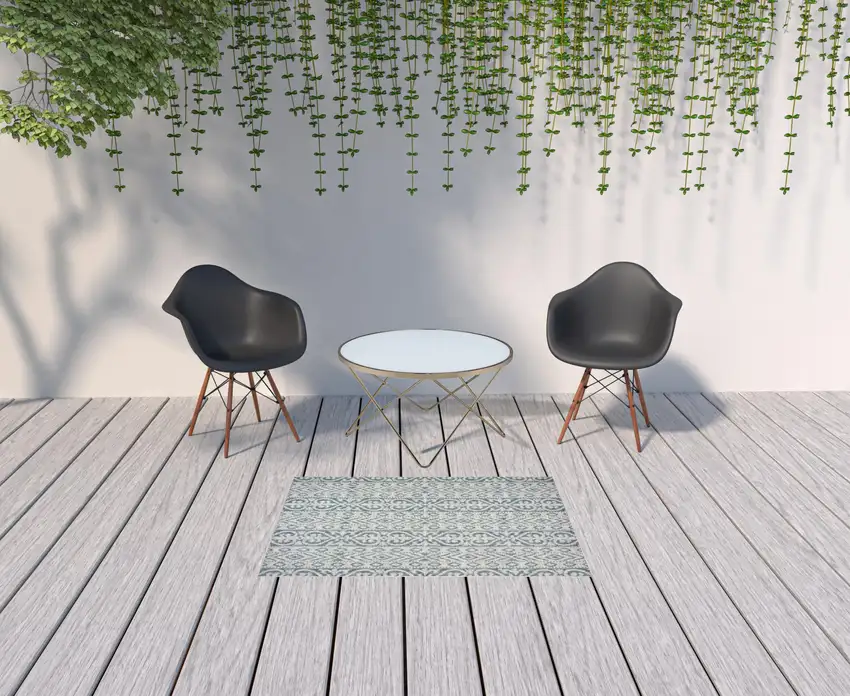 Blue Damask Indoor Outdoor Area Rug Photo 2