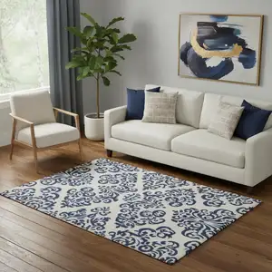 Photo of Blue Damask Power Loom Area Rug