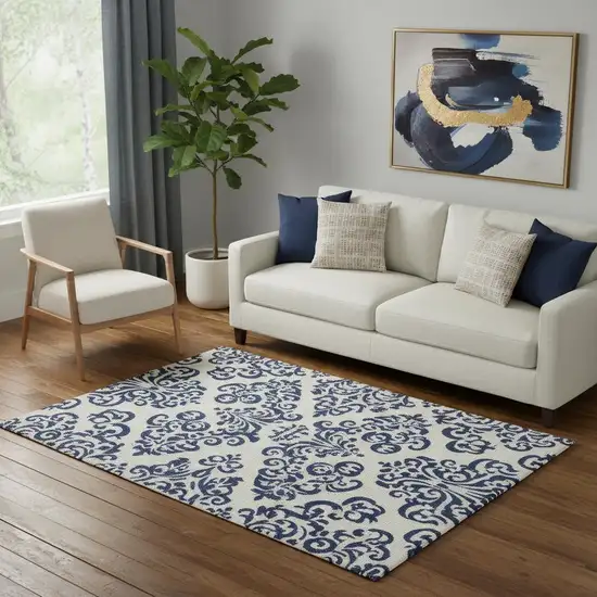 Blue Damask Power Loom Area Rug Photo 1
