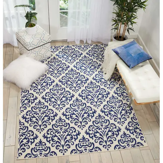 Blue Damask Power Loom Area Rug Photo 5