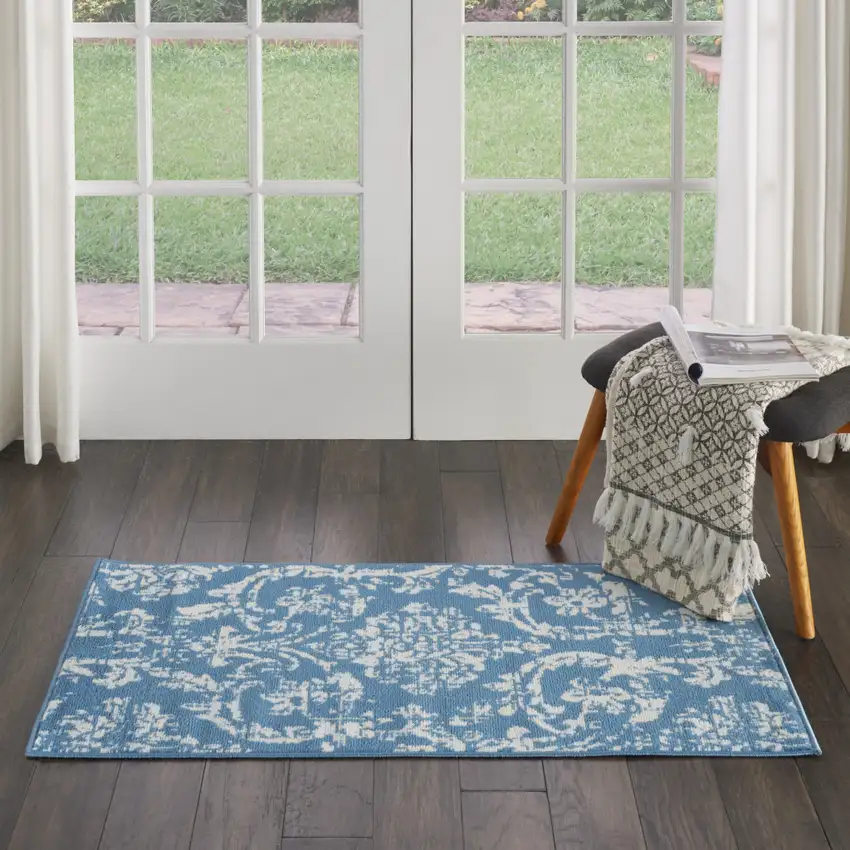 Blue Damask Power Loom Area Rug Photo 8