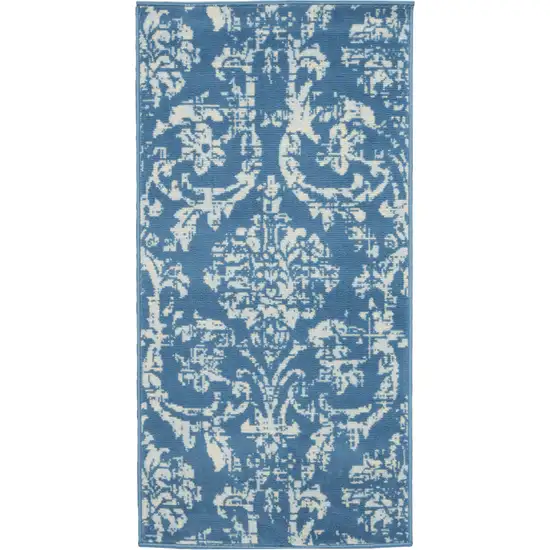 Blue Damask Power Loom Area Rug Photo 2