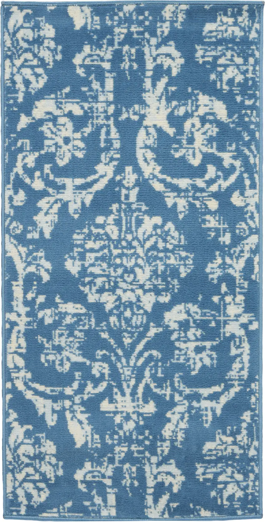 Blue Damask Power Loom Area Rug Photo 2