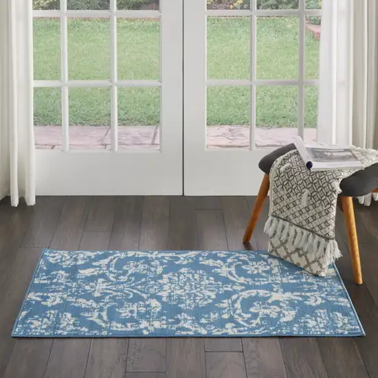 Blue Damask Power Loom Area Rug Photo 5