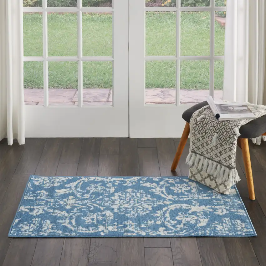 Blue Damask Power Loom Area Rug Photo 5