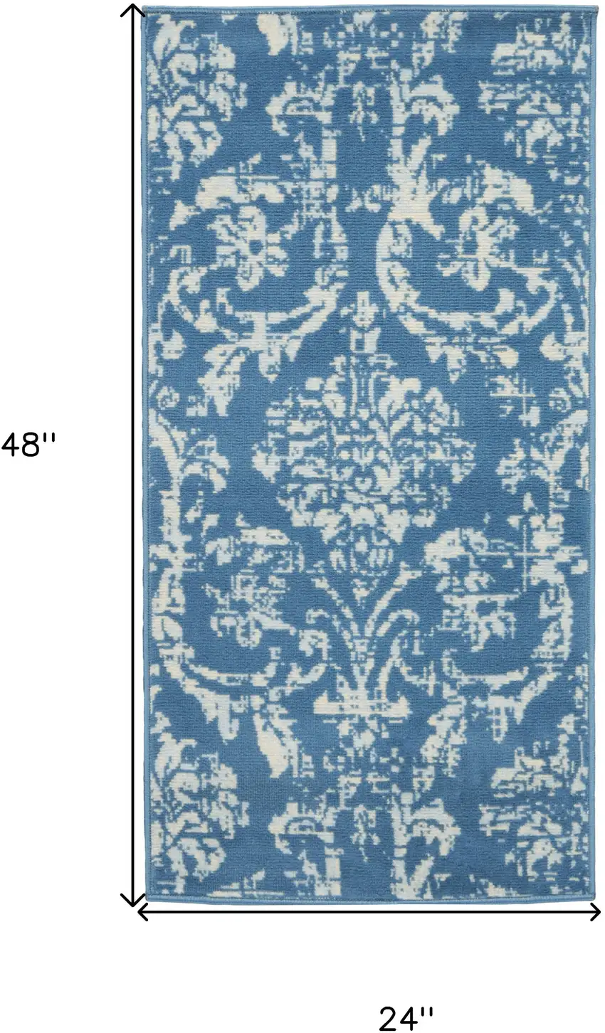Blue Damask Power Loom Area Rug Photo 7