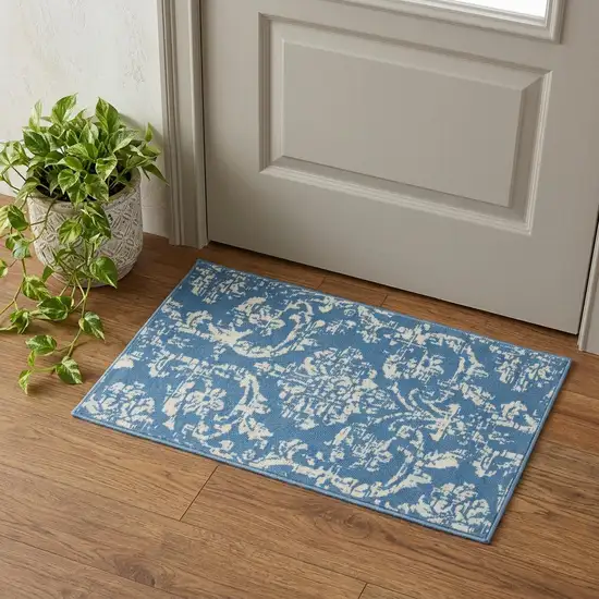 Blue Damask Power Loom Area Rug Photo 1