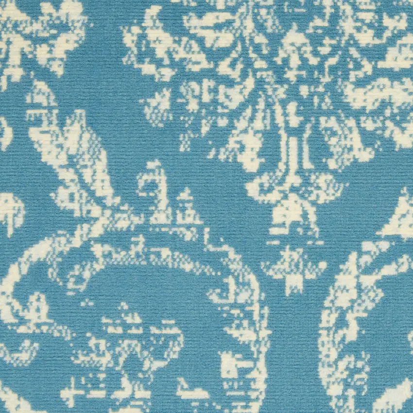 Blue Damask Power Loom Area Rug Photo 4