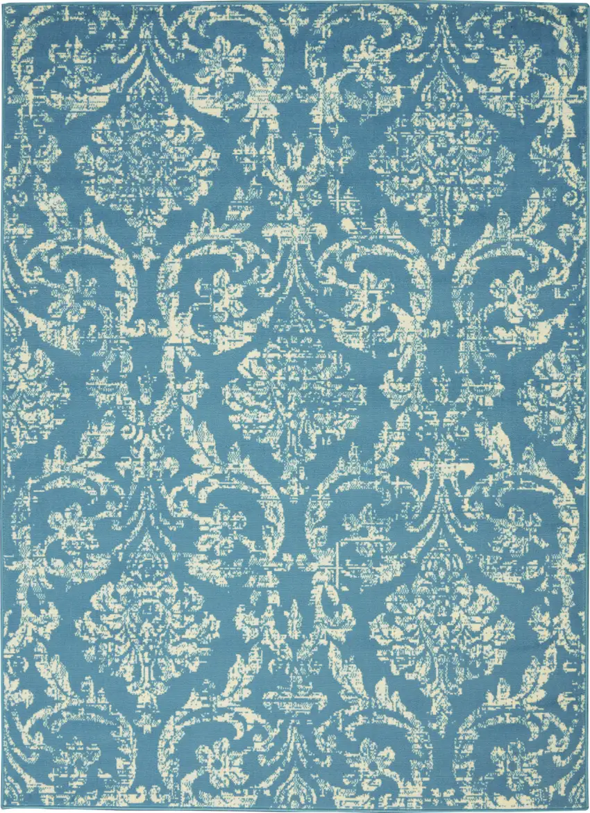 Blue Damask Power Loom Area Rug Photo 1