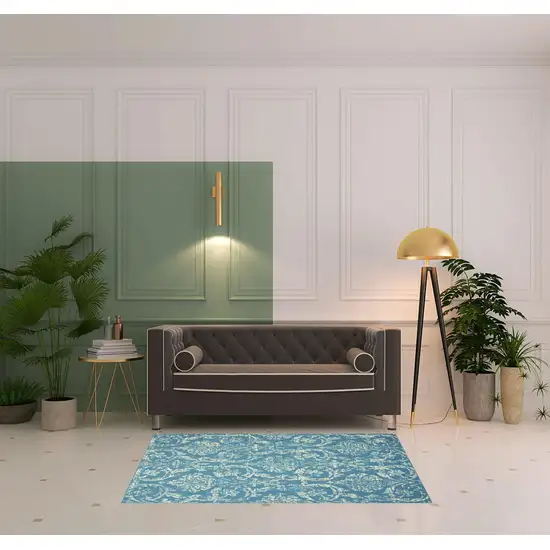 Blue Damask Power Loom Area Rug Photo 2
