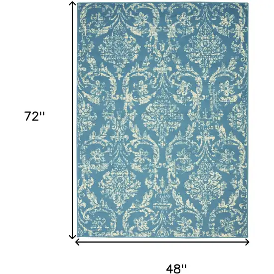 Blue Damask Power Loom Area Rug Photo 7