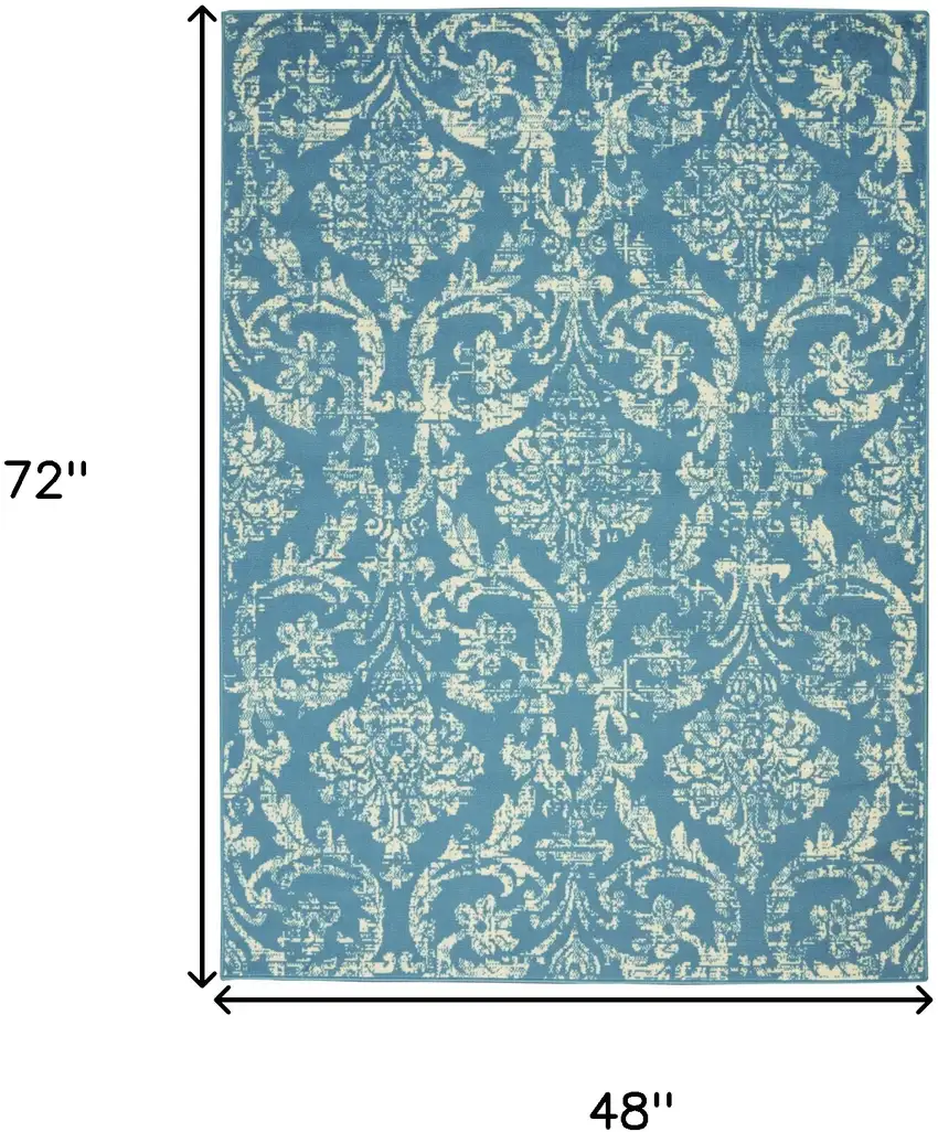 Blue Damask Power Loom Area Rug Photo 7