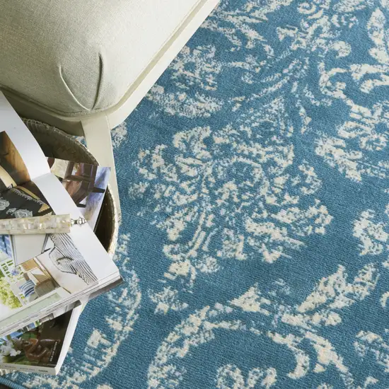 Blue Damask Power Loom Area Rug Photo 8