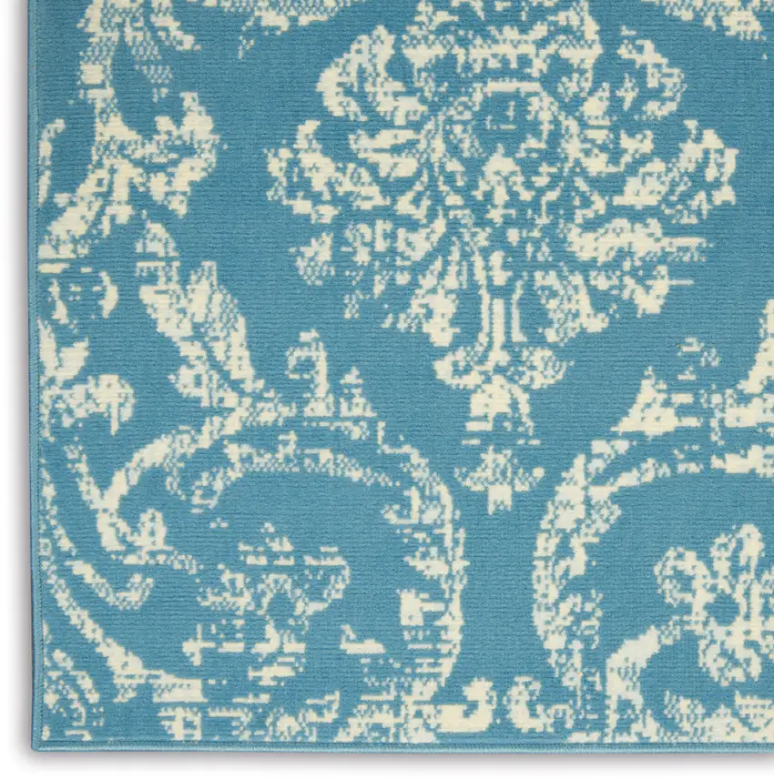 Blue Damask Power Loom Area Rug Photo 9