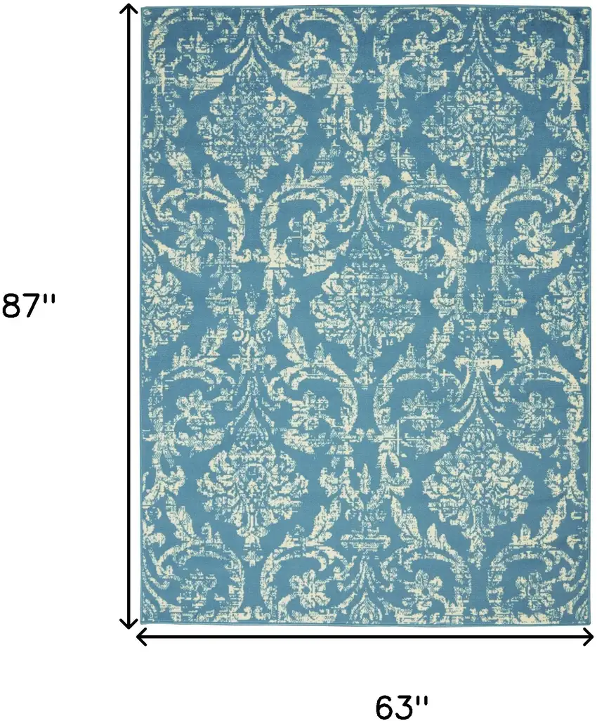 Blue Damask Power Loom Area Rug Photo 7