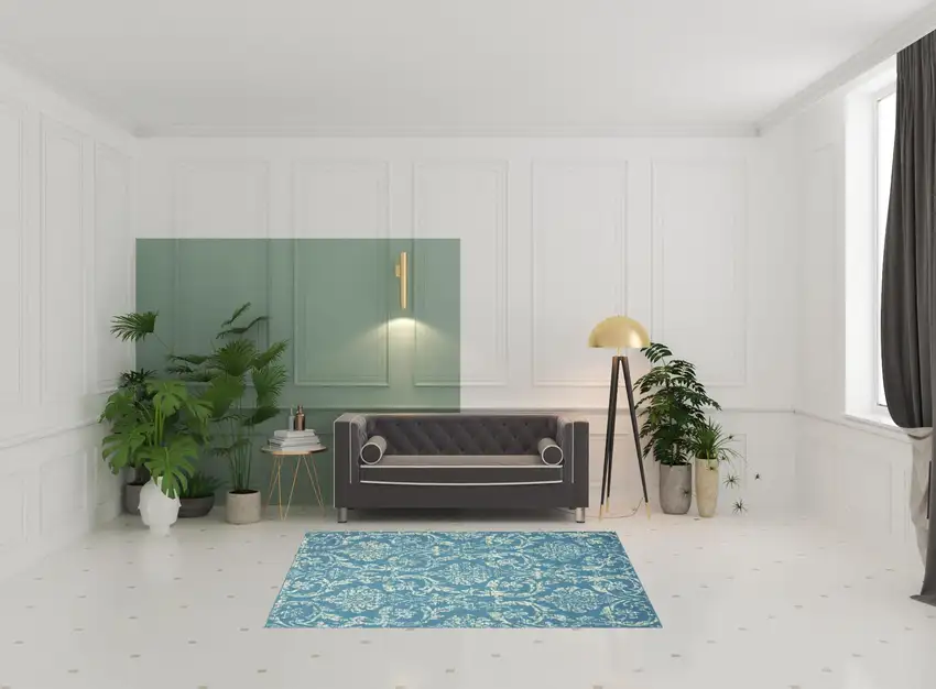 Blue Damask Power Loom Area Rug Photo 2