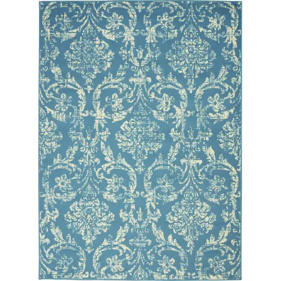 Blue Damask Power Loom Area Rug Photo 2
