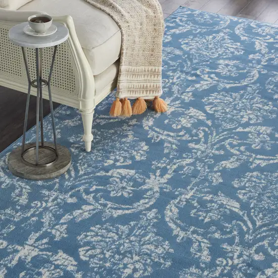 Blue Damask Power Loom Area Rug Photo 6