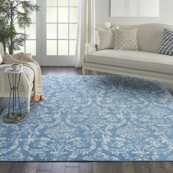 Blue Damask Power Loom Area Rug Photo 5