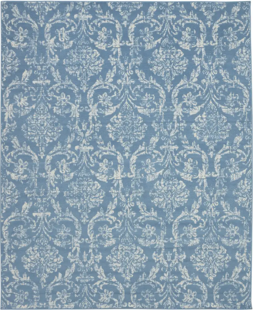 Blue Damask Power Loom Area Rug Photo 1