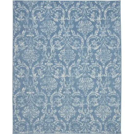 Blue Damask Power Loom Area Rug Photo 2