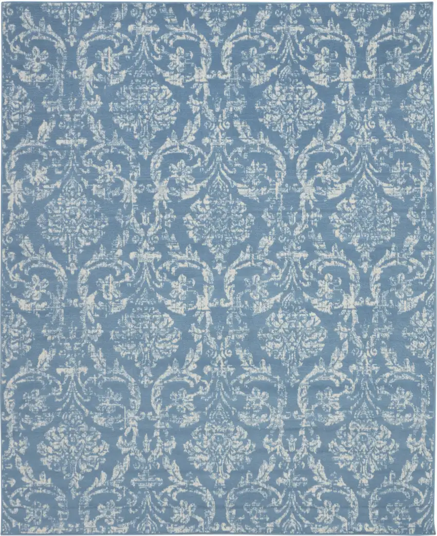 Blue Damask Power Loom Area Rug Photo 2