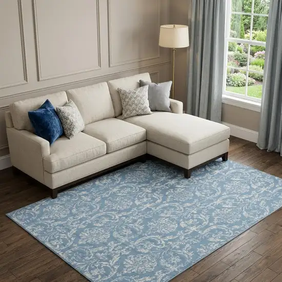 Blue Damask Power Loom Area Rug Photo 1