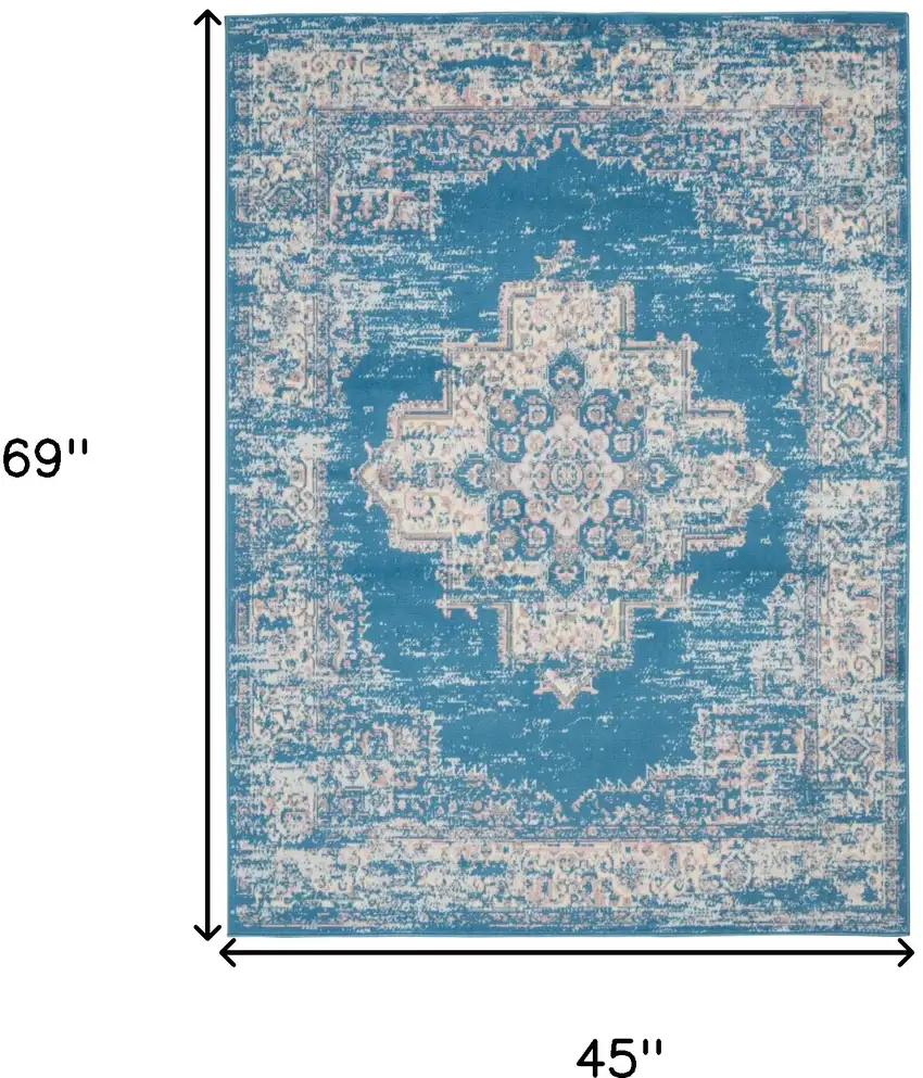 Blue Damask Power Loom Area Rug Photo 8