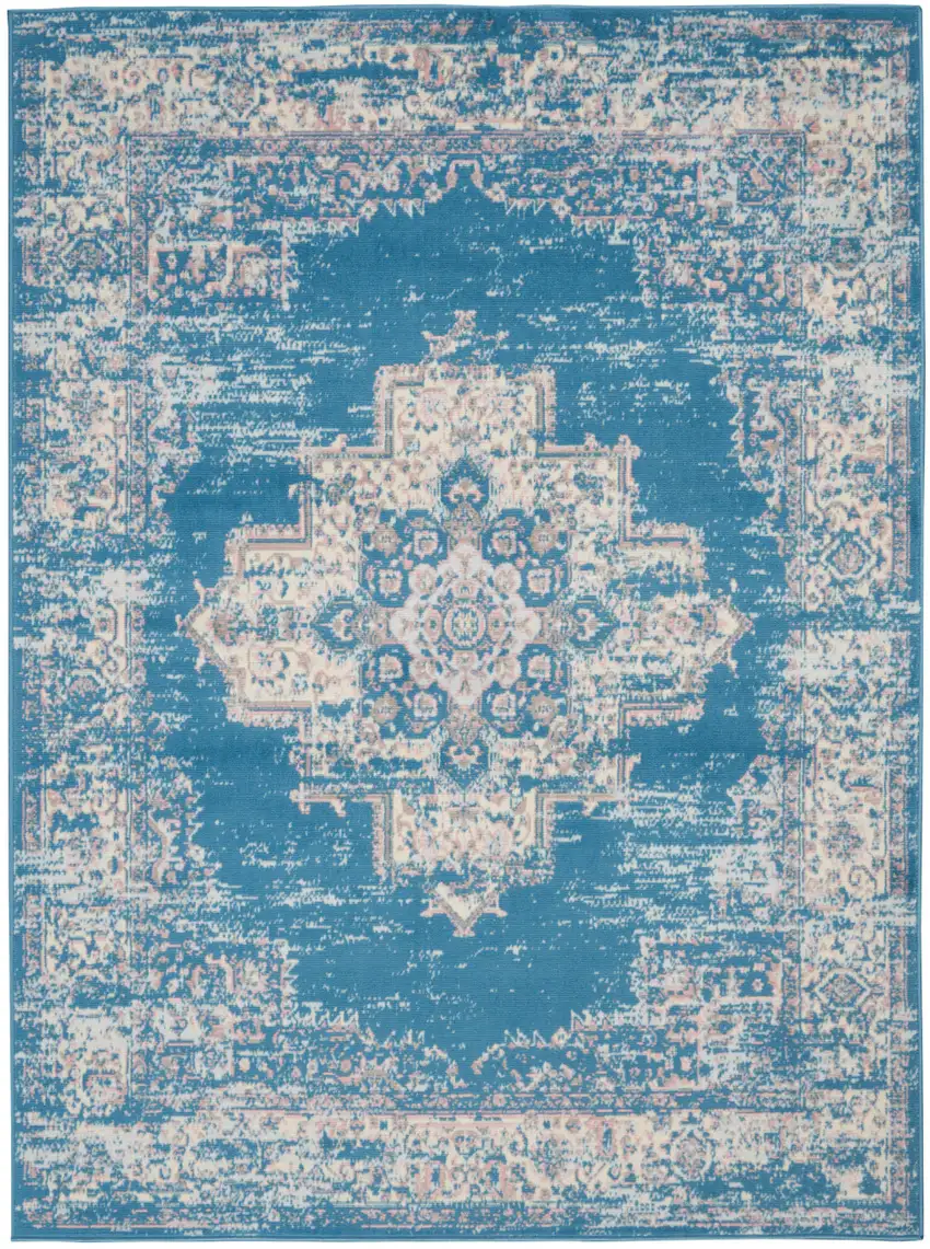 Blue Damask Power Loom Area Rug Photo 1