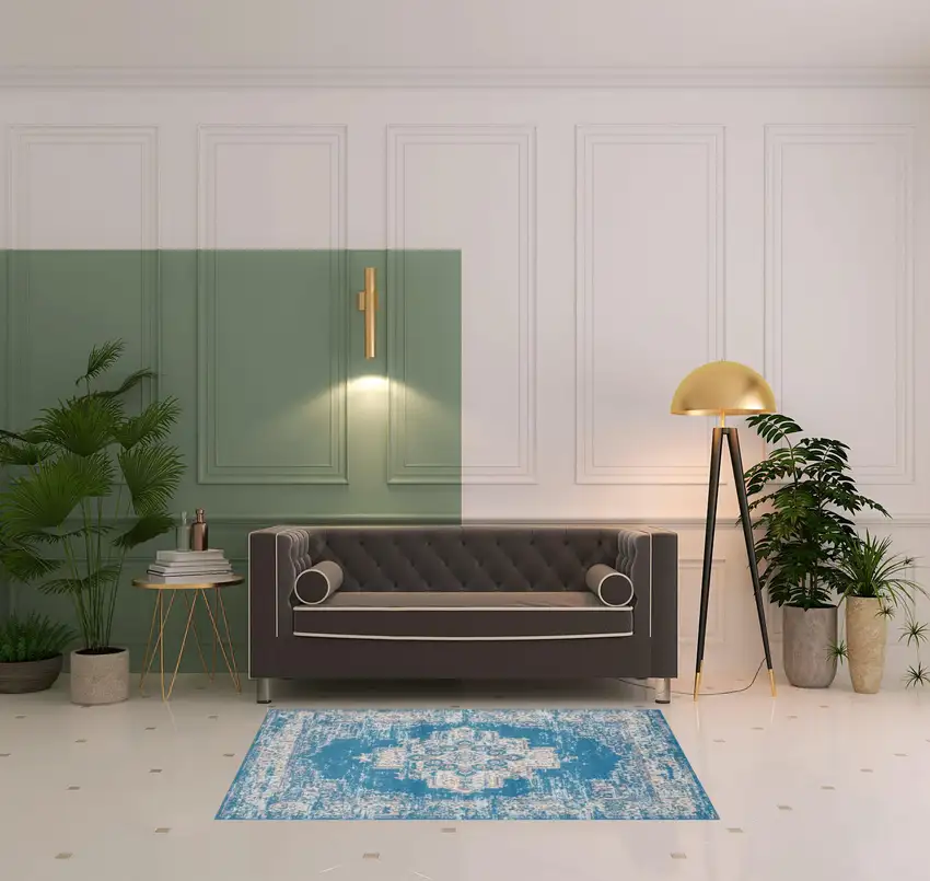 Blue Damask Power Loom Area Rug Photo 2