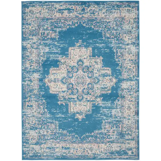 Blue Damask Power Loom Area Rug Photo 2
