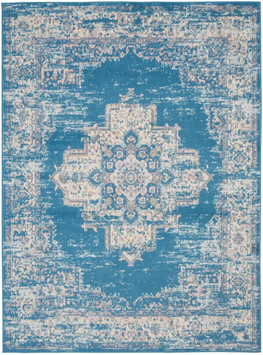 Blue Damask Power Loom Area Rug Photo 2