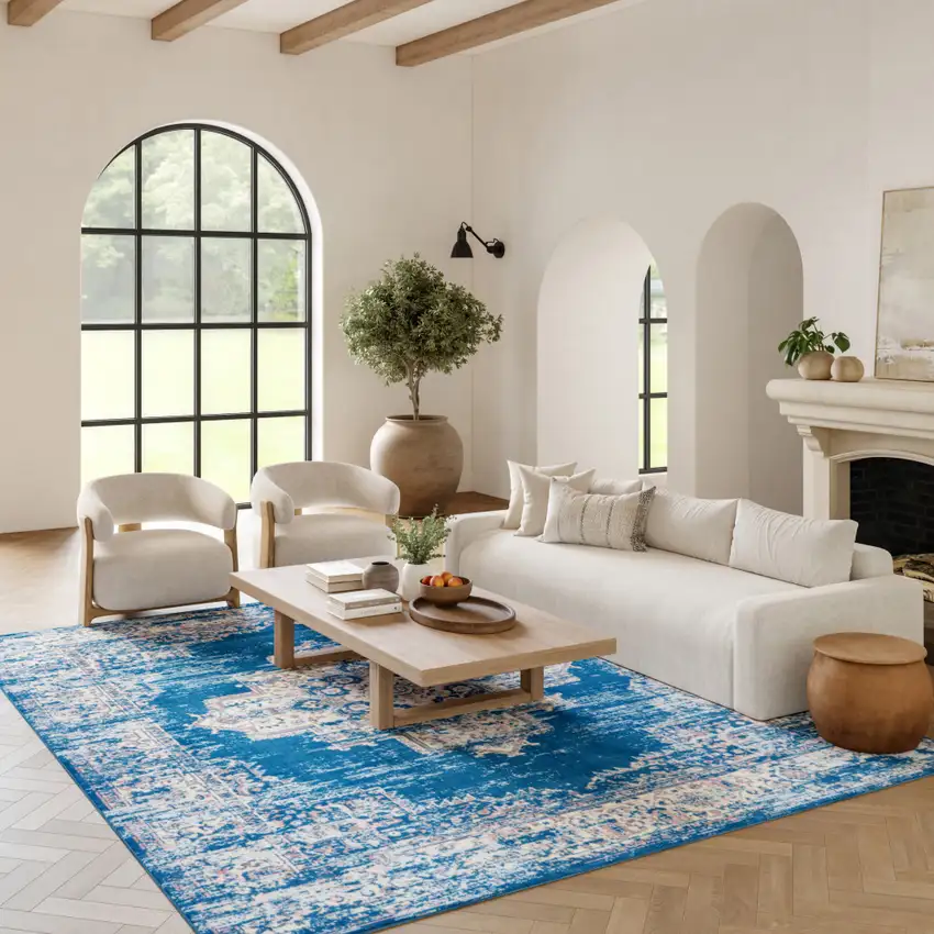 Blue Damask Power Loom Area Rug Photo 5