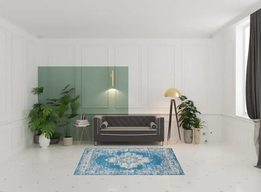 Blue Damask Power Loom Area Rug Photo 2
