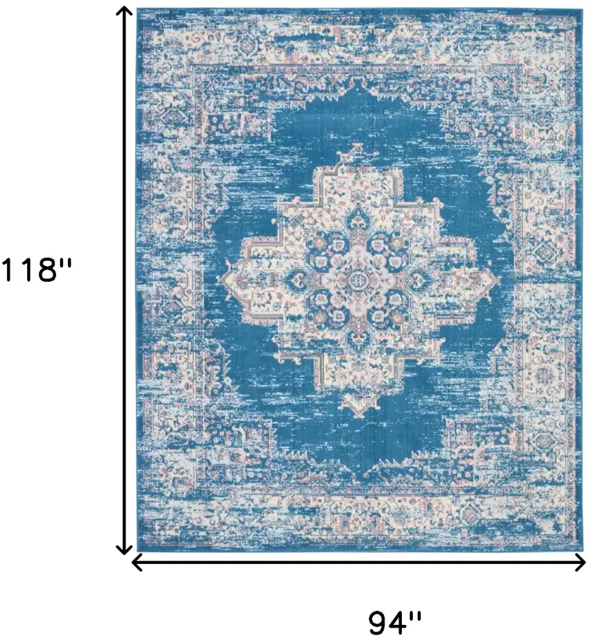 Blue Damask Power Loom Area Rug Photo 1