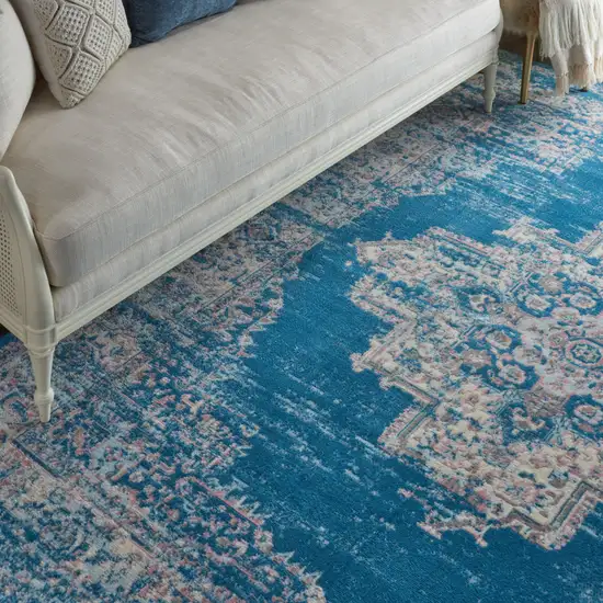 Blue Damask Power Loom Area Rug Photo 6