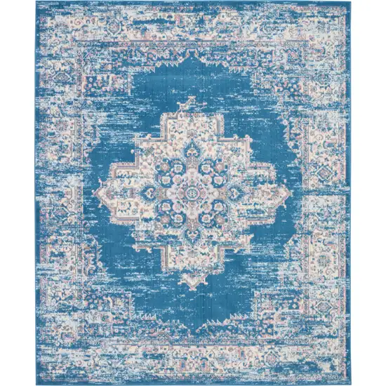Blue Damask Power Loom Area Rug Photo 2