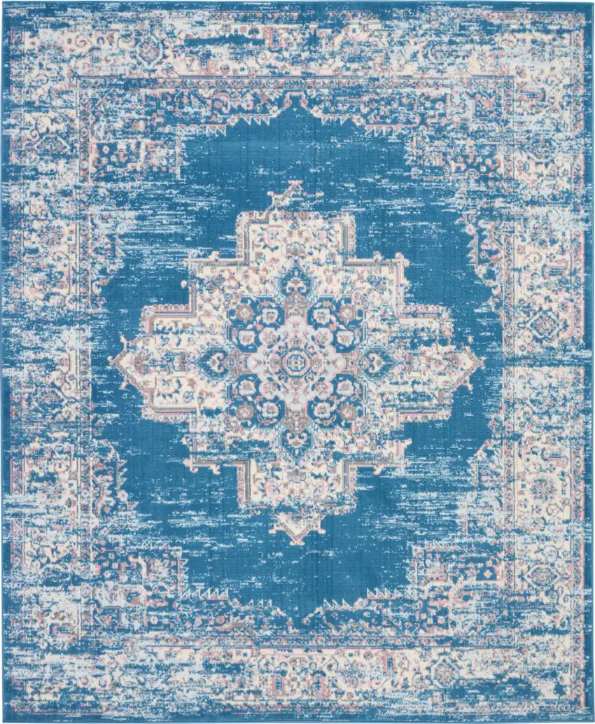 Blue Damask Power Loom Area Rug Photo 2