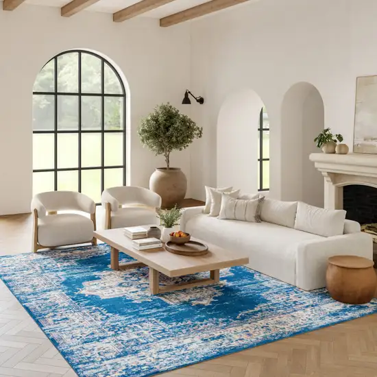 Blue Damask Power Loom Area Rug Photo 5