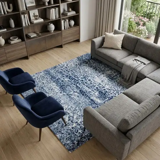 Blue Dark Blue And Ivory Abstract Area Rug Photo 1