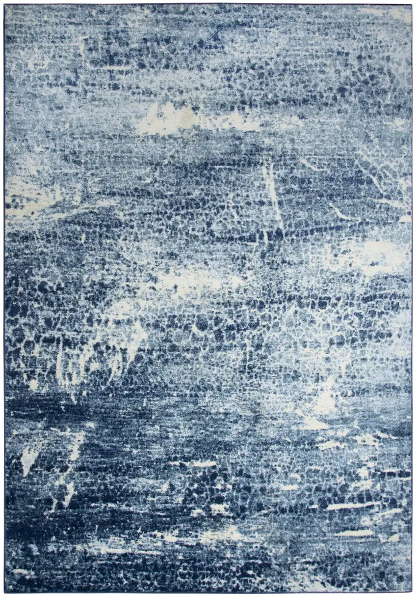 Blue Dark Blue And Ivory Abstract Area Rug Photo 3