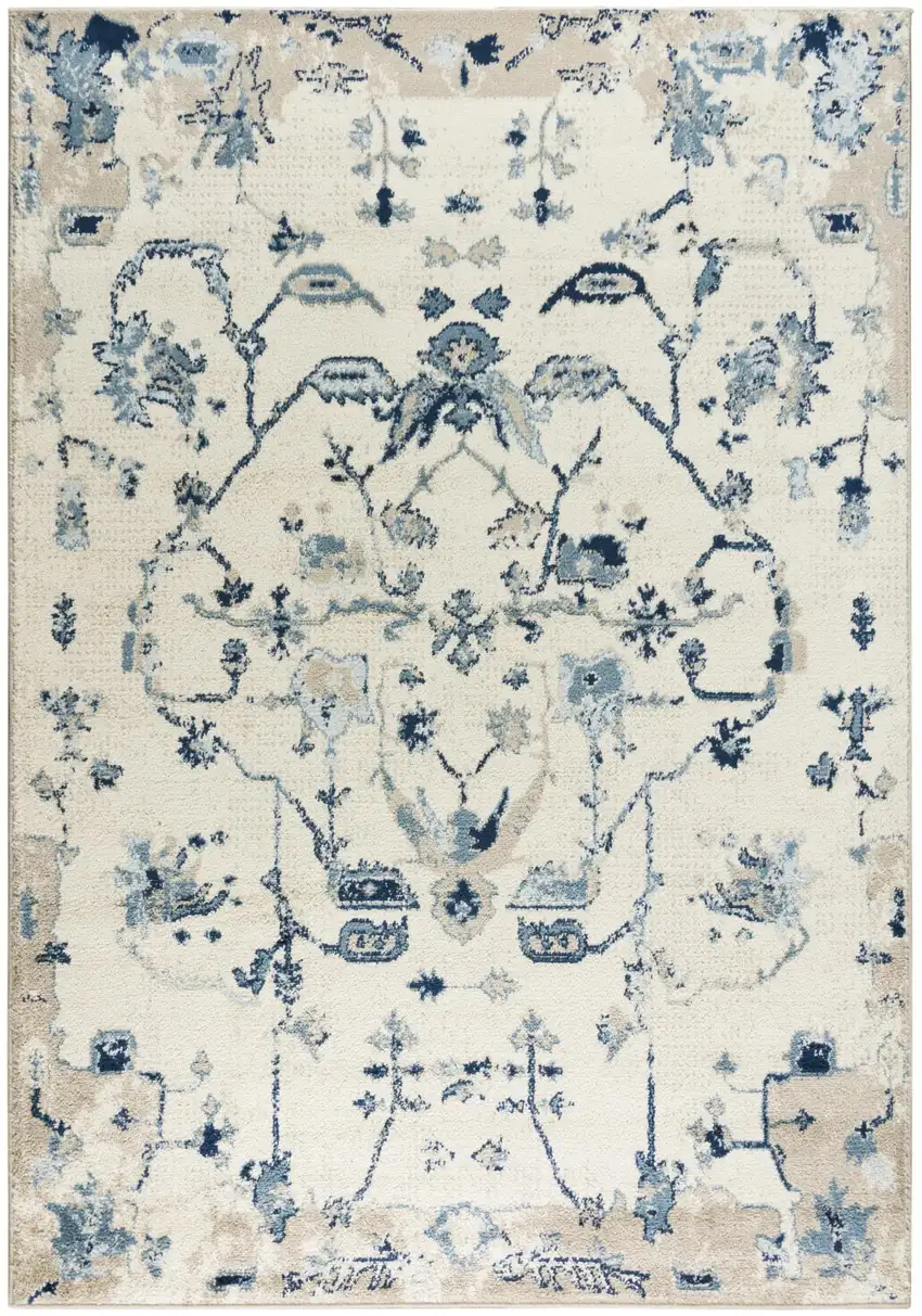 Blue Dark Blue Light Blue Beige And Ivory Floral Area Rug Photo 2