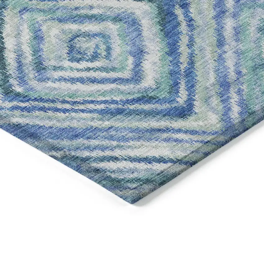 Blue Denim Blue And Green Geometric Washable Indoor Outdoor Area Rug Photo 5