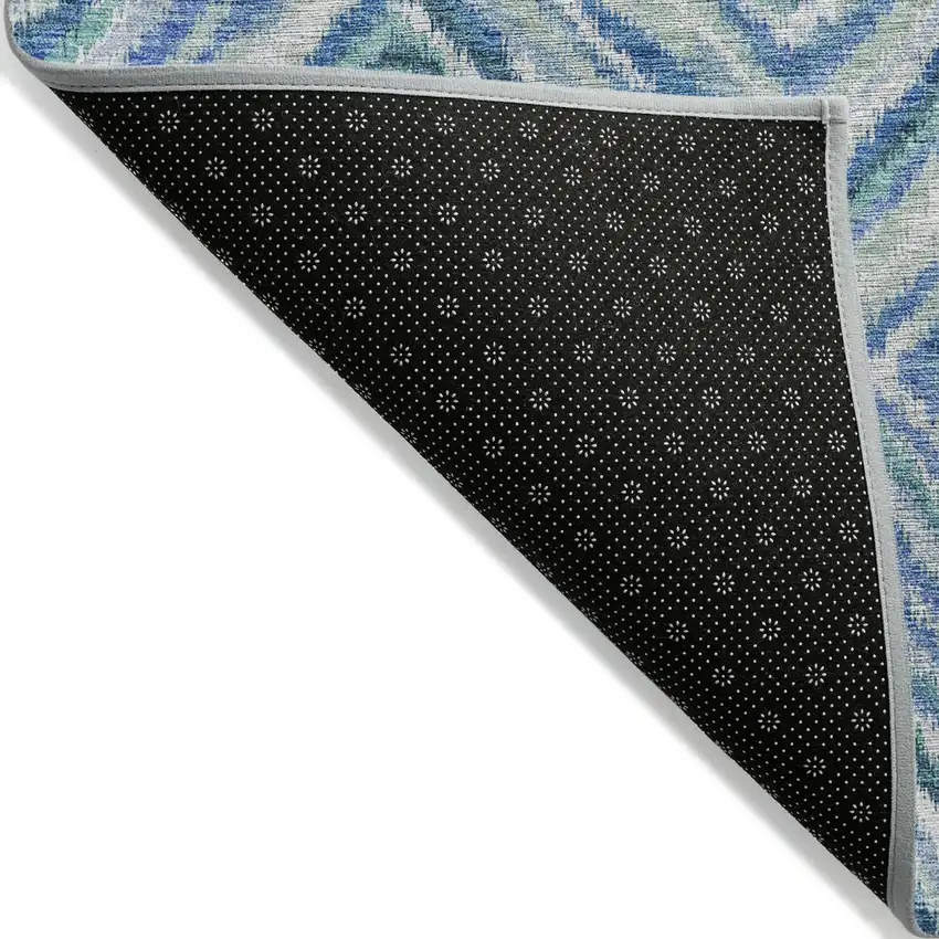 Blue Denim Blue And Green Geometric Washable Indoor Outdoor Area Rug Photo 4