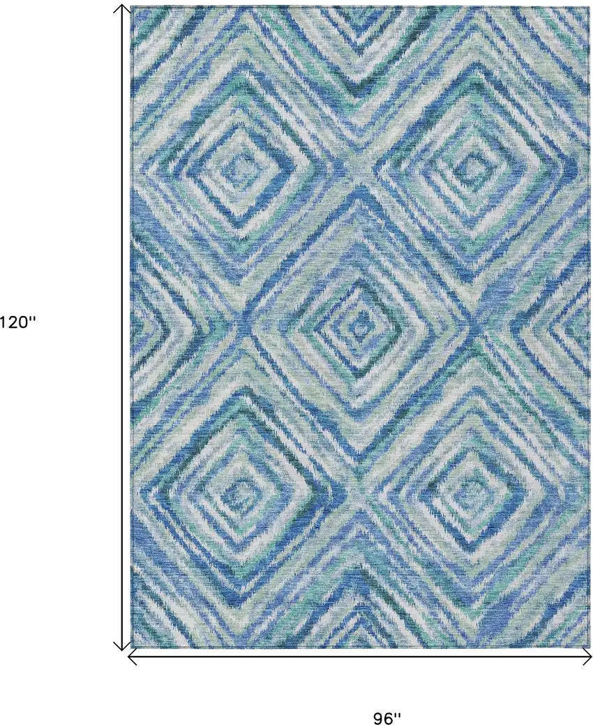 Blue Denim Blue And Green Geometric Washable Indoor Outdoor Area Rug Photo 3