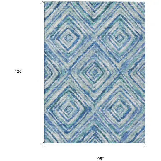 Blue Denim Blue And Green Geometric Washable Indoor Outdoor Area Rug Photo 3