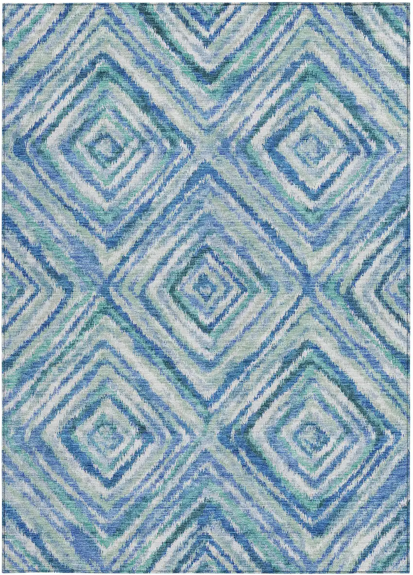 Blue Denim Blue And Green Geometric Washable Indoor Outdoor Area Rug Photo 8
