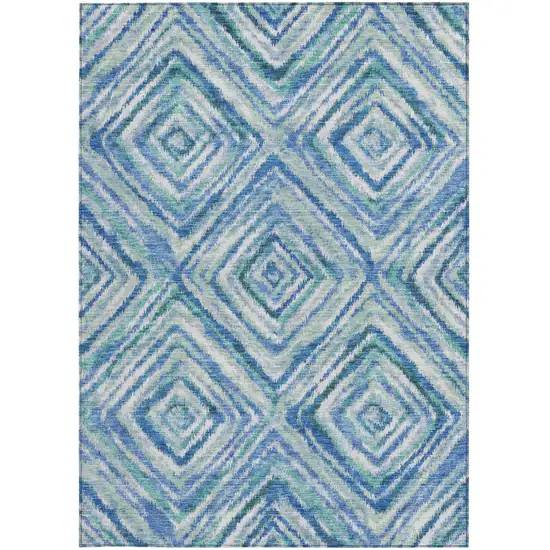 Blue Denim Blue And Green Geometric Washable Indoor Outdoor Area Rug Photo 8