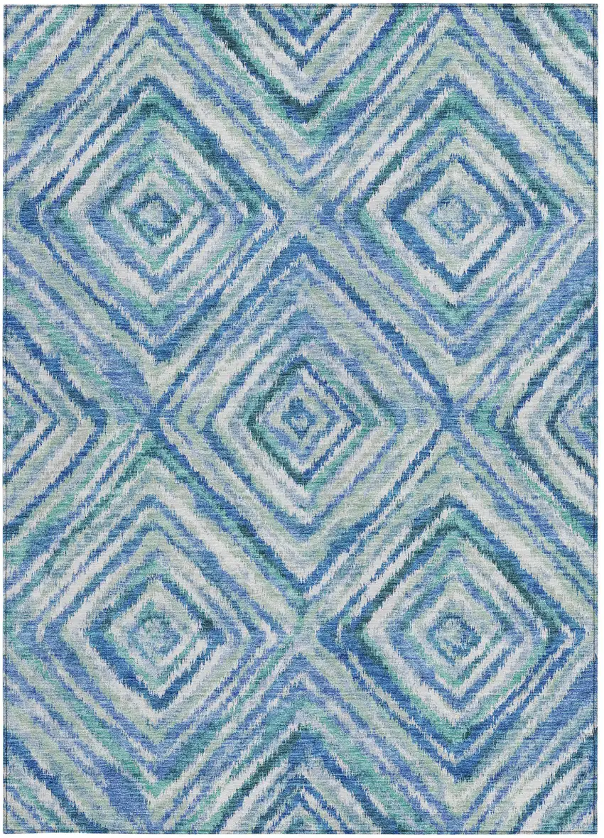 Blue Denim Blue And Green Geometric Washable Indoor Outdoor Area Rug Photo 8